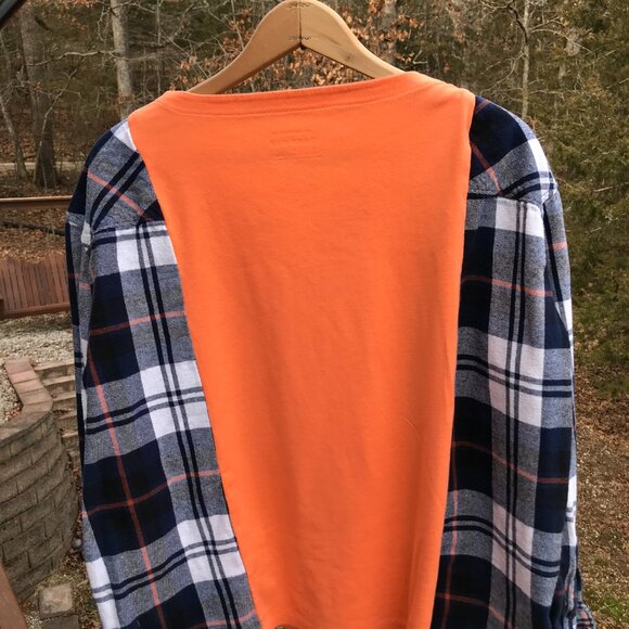 Upcycled Tee, Flannel Sleeves, Size M-L: Cowgirl Horse Graphic Shirt Remake - Picture 8 of 11